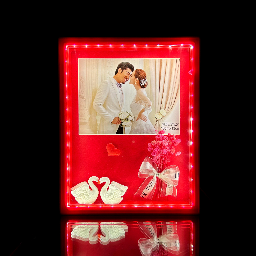 LED Photo Frame with Rose & Heart Decor