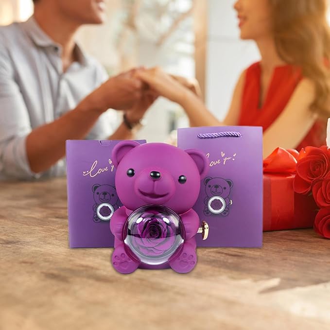 Romantic Rose Teddy Bear Rotating Jewelry Box