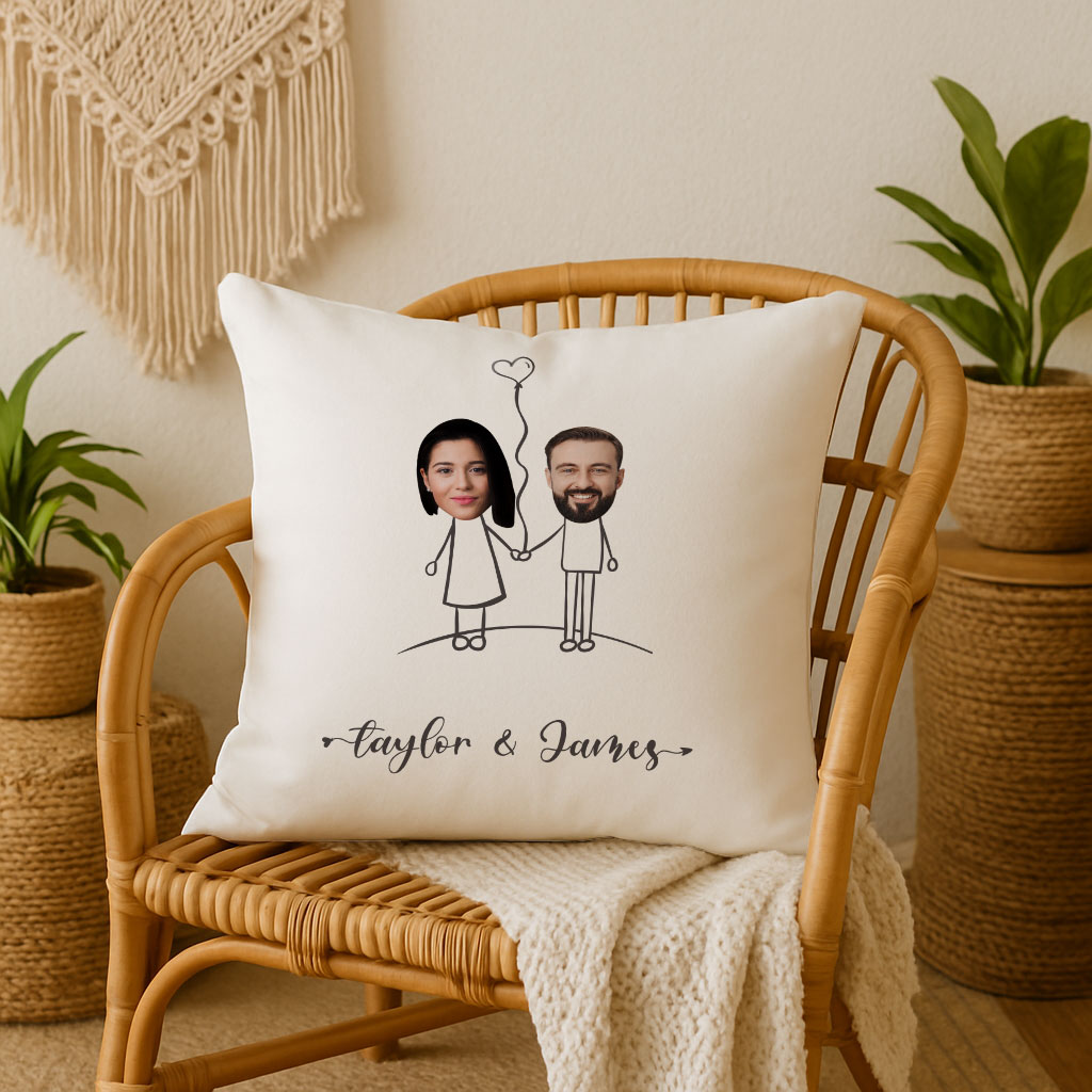 “Cartoon Couple” Personalized Face Cushion