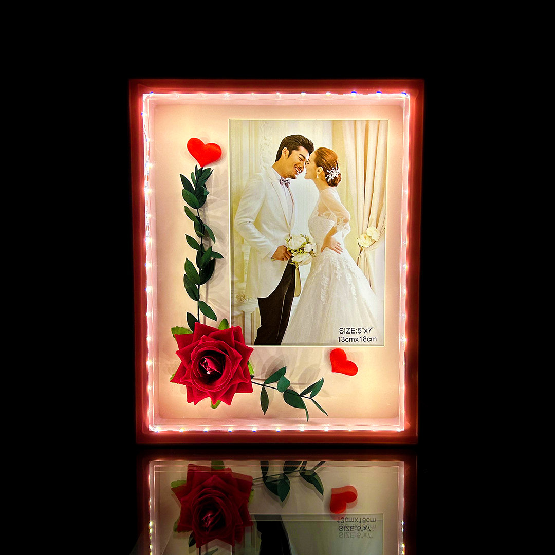 Romantic LED Photo Frame with Rose & Heart Decor